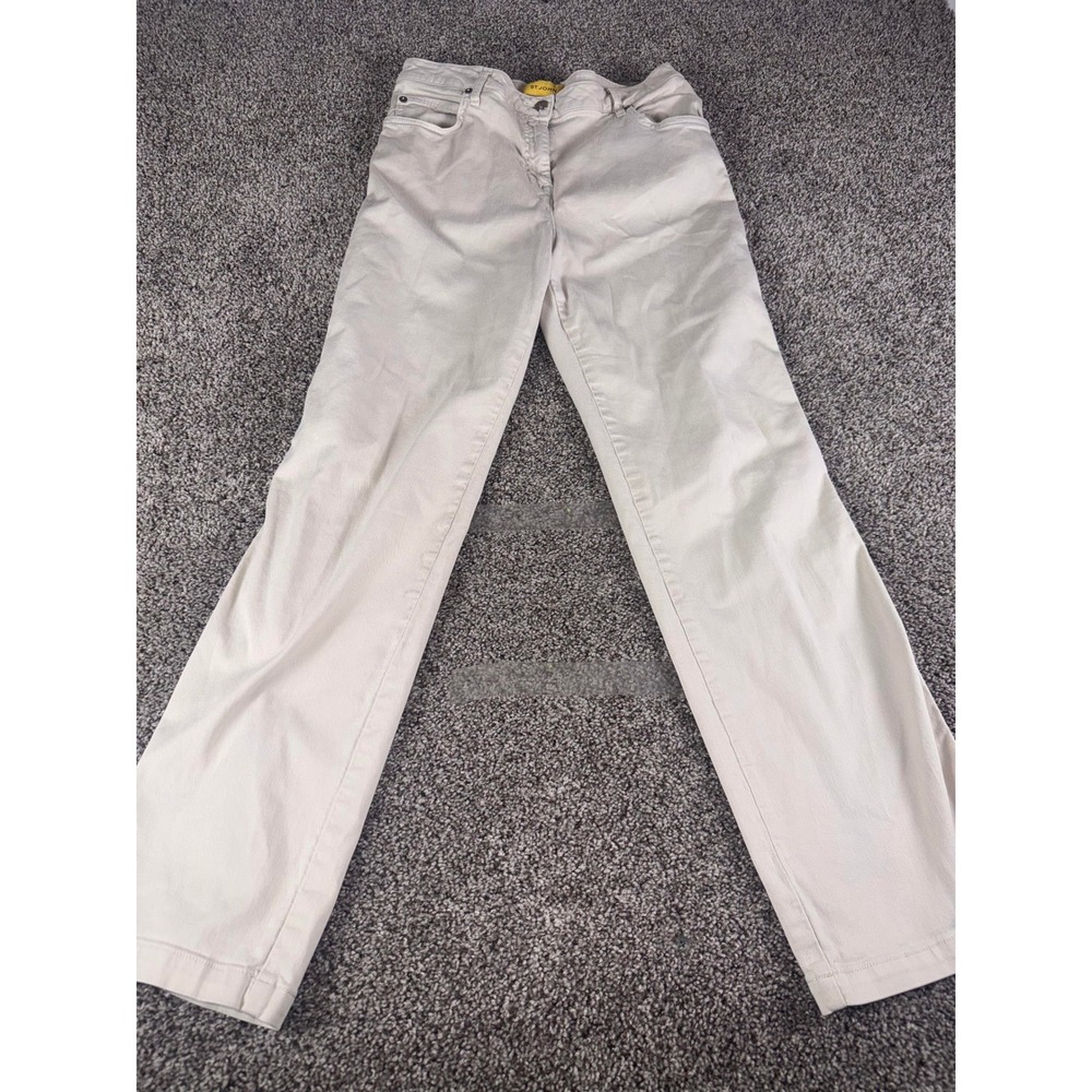 St. John Women's Off-White Jeans Straight Leg Cotton Blend Made in USA Size 10